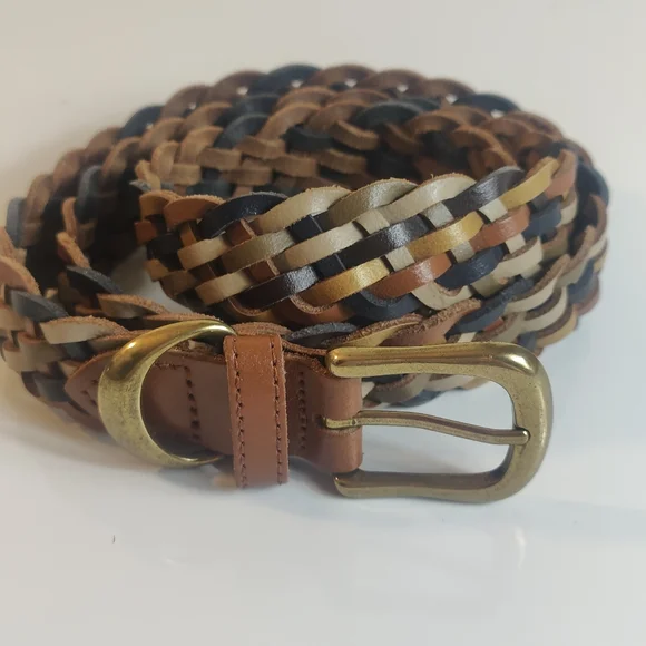 Genuine Leather Woven Belt Guatemala Handmade Brass Tone Buckle Size M/L - Picture 4 of 10
